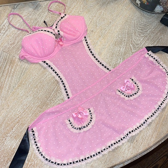 Victoria's Secret Other - Victorias Secret Sexy Little Thing Pink French Maid Apron Costume Lingerie 34B